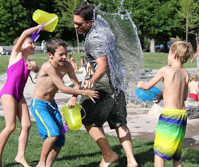 kids playing near pool