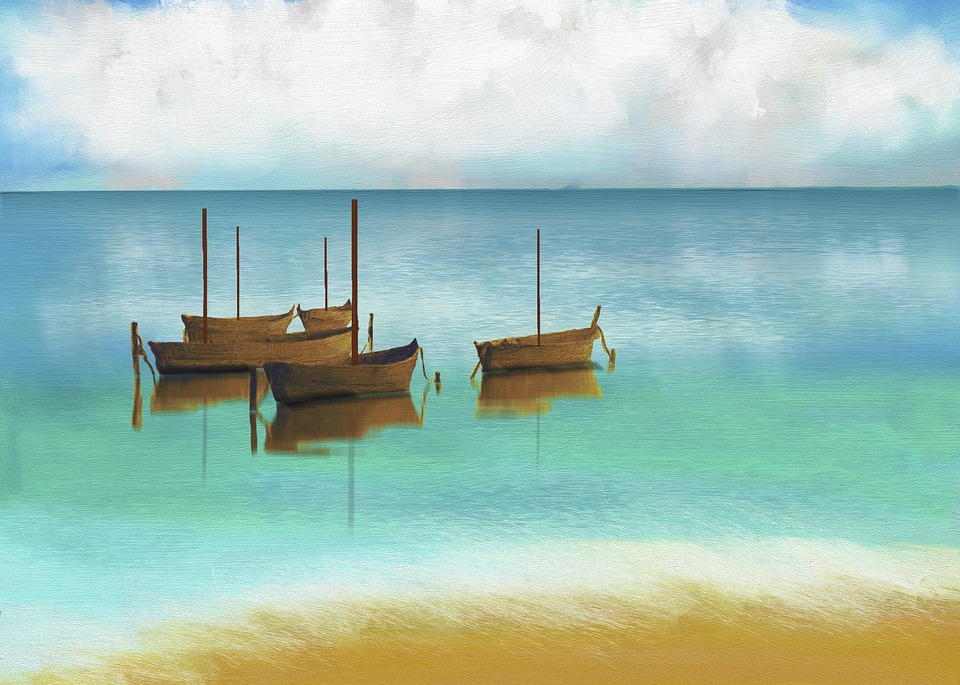 Painting of Boats and Beach
