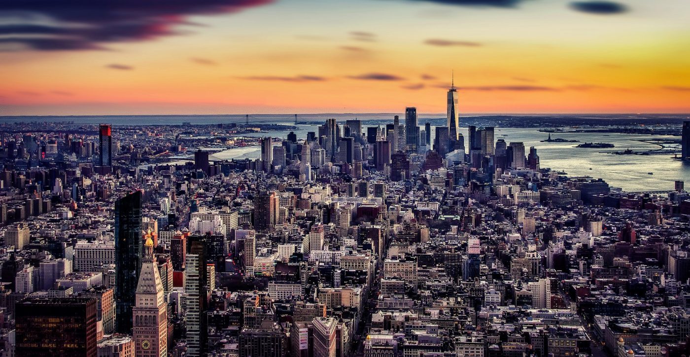 new york city skyline sunset