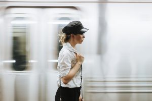 woman walking in subway