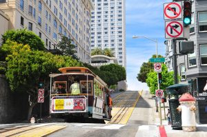 trolly driving up hill