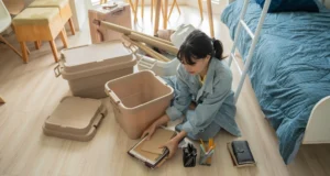 Frodham student moving and packing up boxes for college